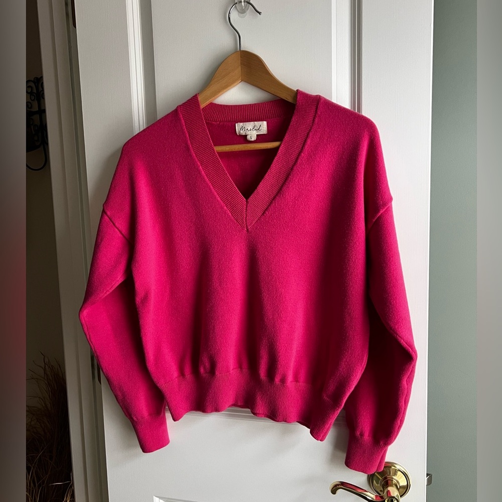 Marled Hot Pink V-Neck Oversized Sweater Size S